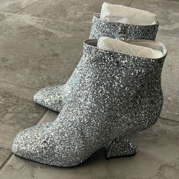Salvatore Ferragamo Glitter Sculptural-Heel Zip Booties, New, Size 10 - Picture 8 of 16